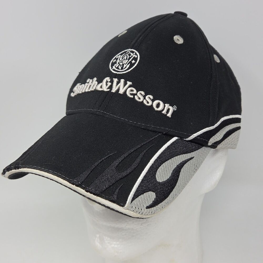 Smith & Wesson Adjustable Hat Curved Bill Black & Gray Flames Official 2A Cotton